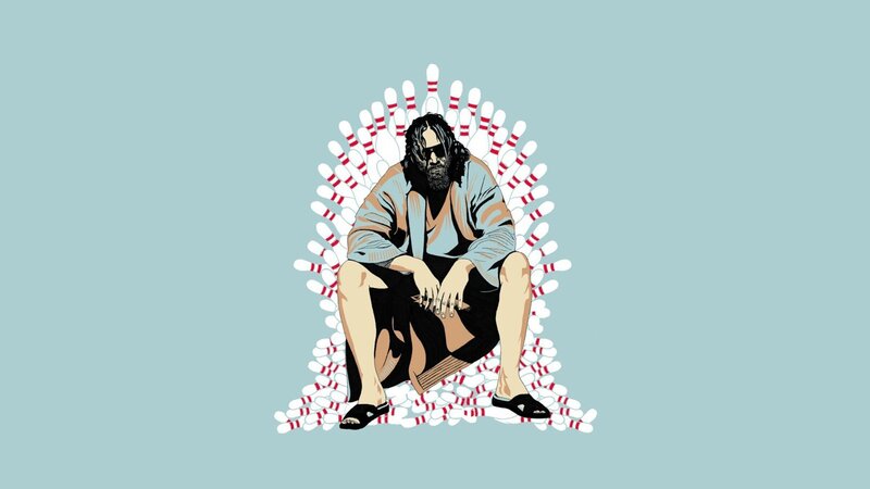 Man Sitting on Bowling Pin Throne — Light Blue, Calm, Illustration