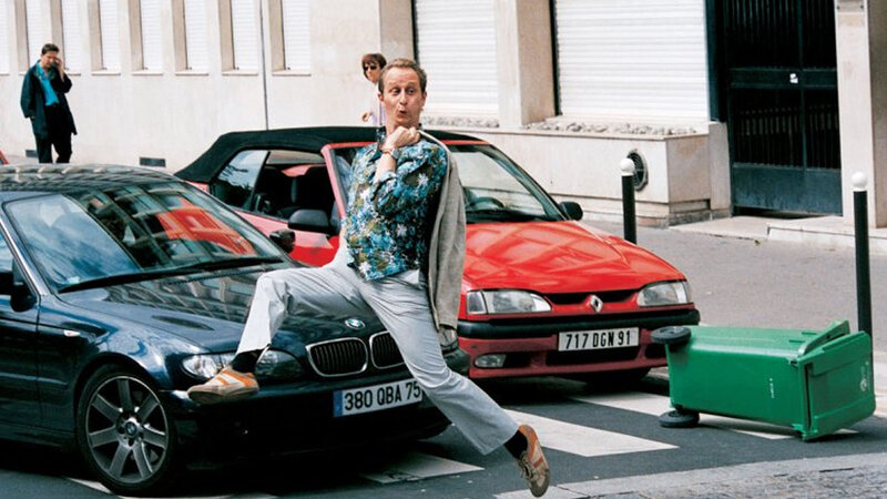 Man Sitting on Car — Black, Playful