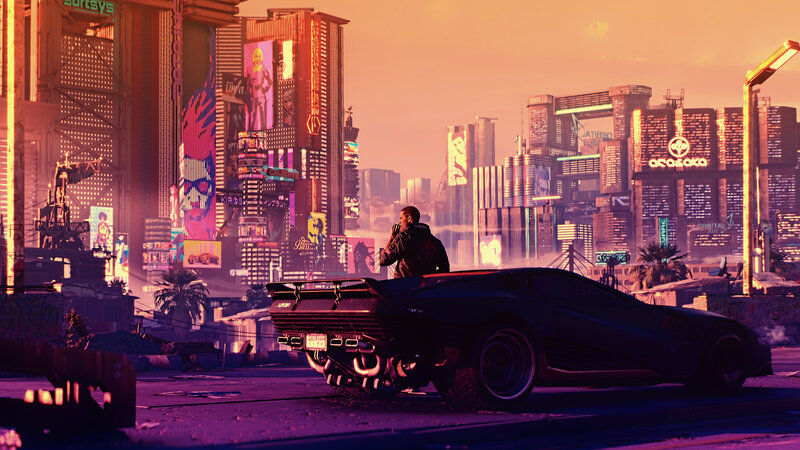 Man Sitting on Car — Orange, Dramatic