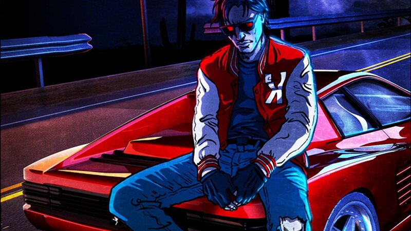 Man Sitting on Car — Red, Dramatic