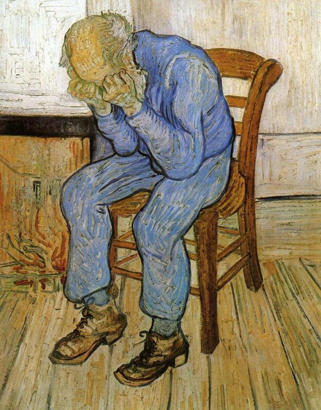 Man Sitting on Chair — Blue, Somber
