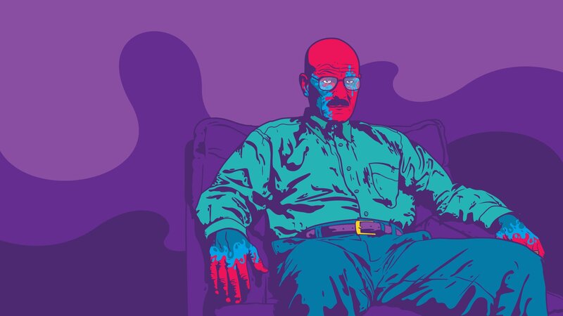 Man Sitting on Couch — Purple