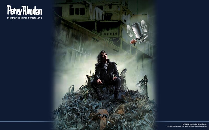 Man Sitting on Debris — Blue