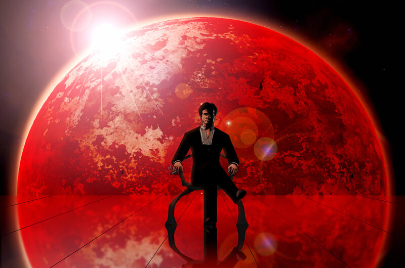 man sitting on red planet