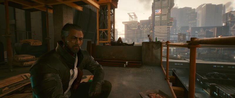 Man Sitting on Rooftop — Gray
