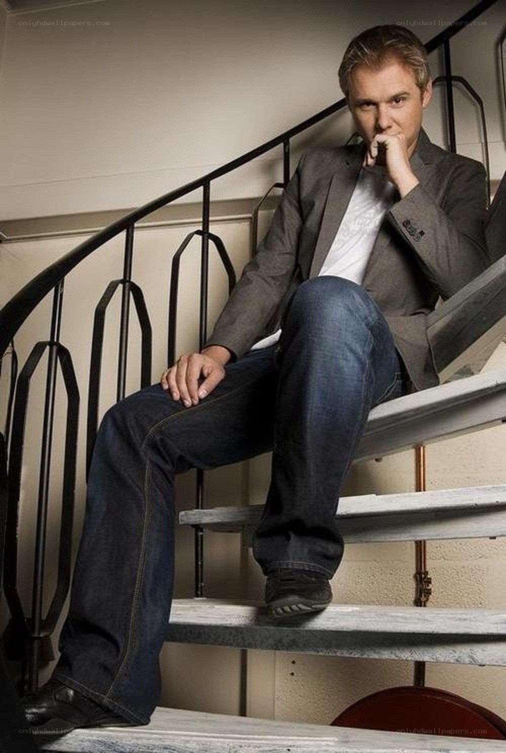 man sitting on stairs