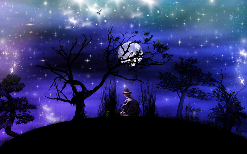 Man Sitting under Stars