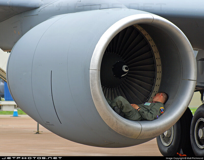 Man Sleeping in Jet Engine