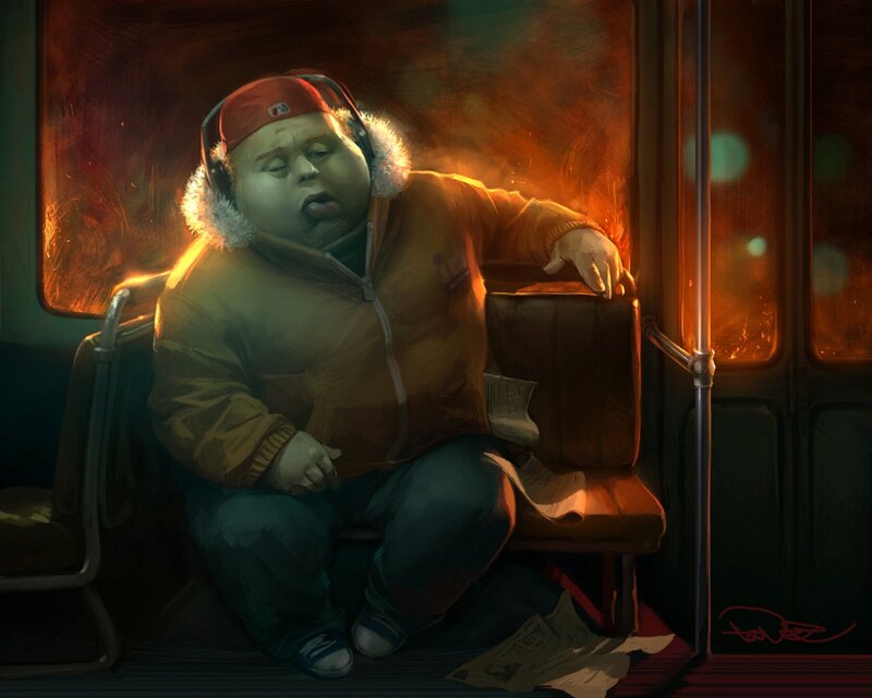 Man sleeping on a bus