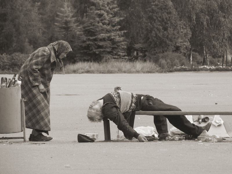 Man Sleeping on Bench — Black