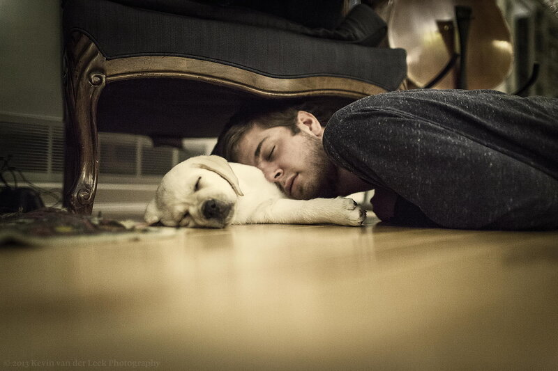 Man Sleeping with Puppy