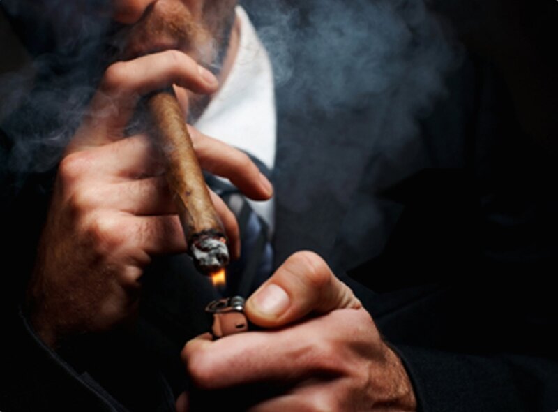Man Smoking Cigar — Black, Dramatic, Photograph, Lighter