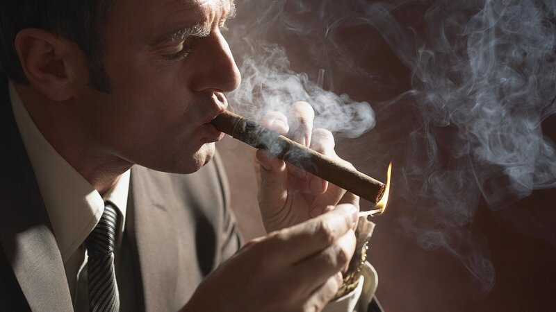 Man Smoking Cigar — Brown, Dramatic, Photograph, Smoke, Suit