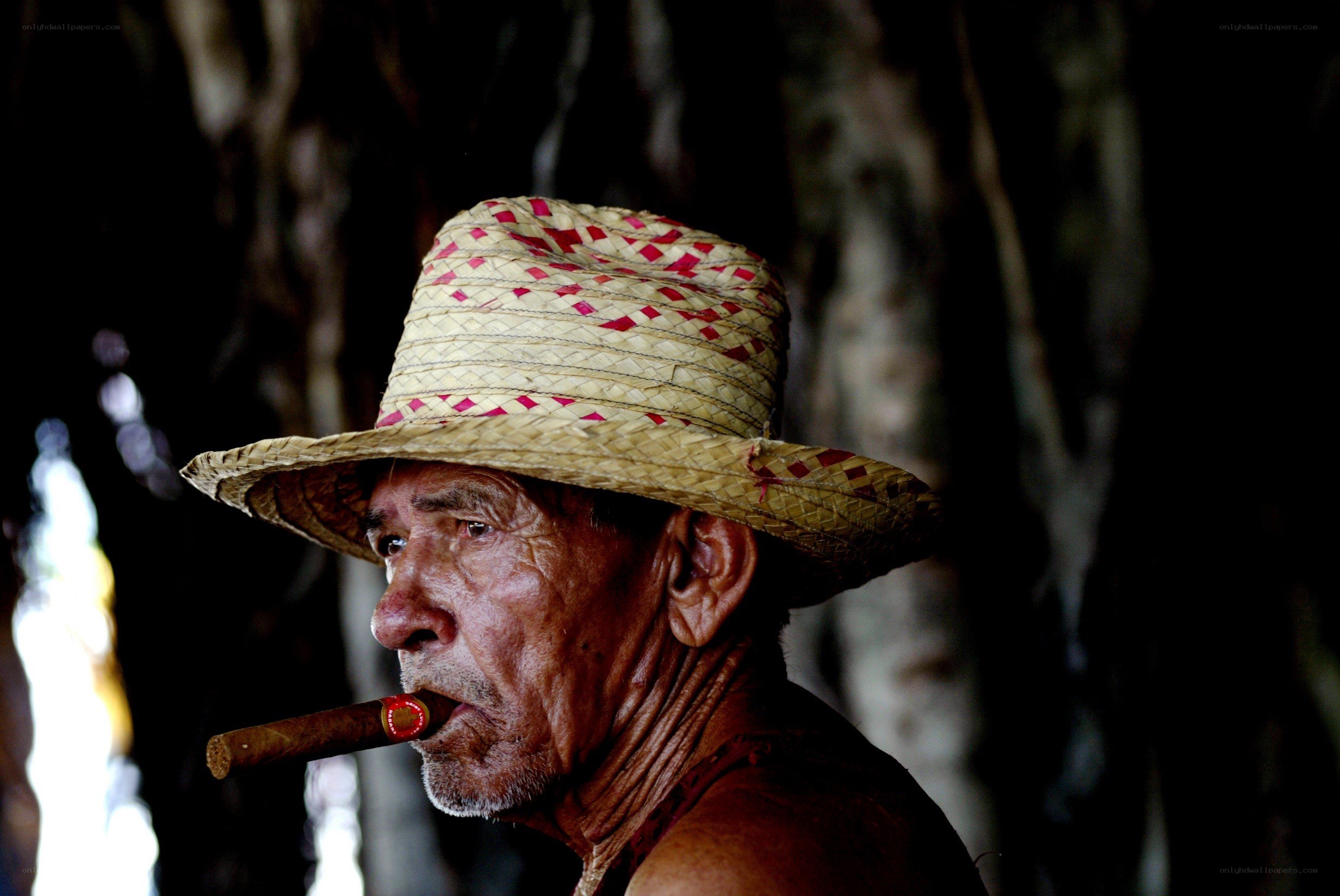 man smoking cigar in straw hat
