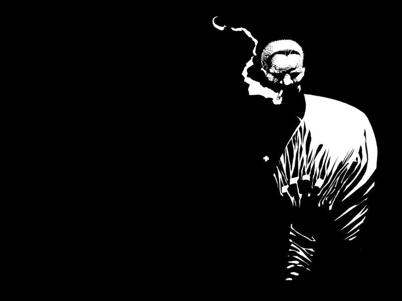 Man Smoking Cigarette — Black, Dramatic, Comic