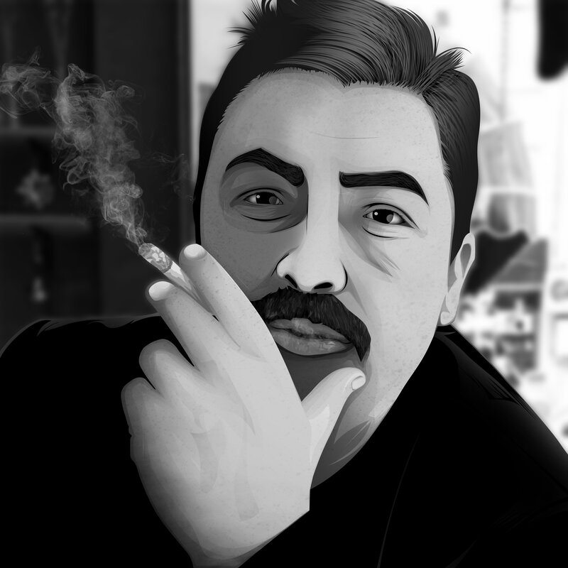Man Smoking Cigarette — Black, Dramatic, Digital Art, Smoke