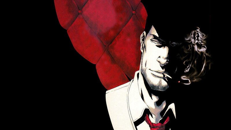 Man Smoking Cigarette — Black, Dramatic, Manga