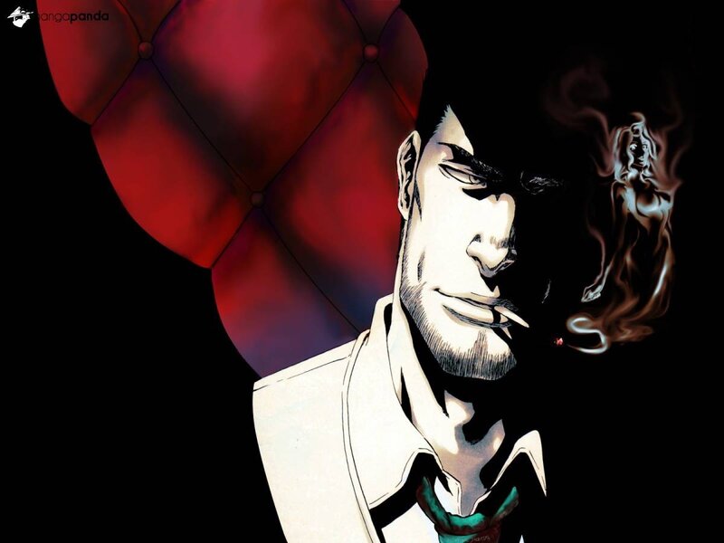 Man Smoking Cigarette — Black, Dramatic, Night, Manga