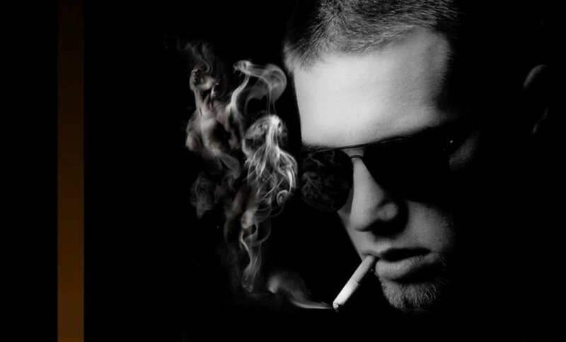 Man Smoking Cigarette — Black, Dramatic, Night, Photograph