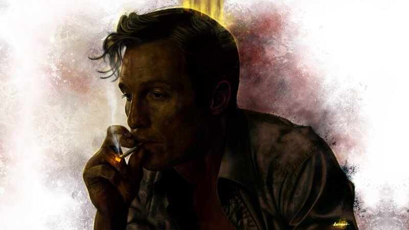Man Smoking Cigarette — Brown, Dramatic