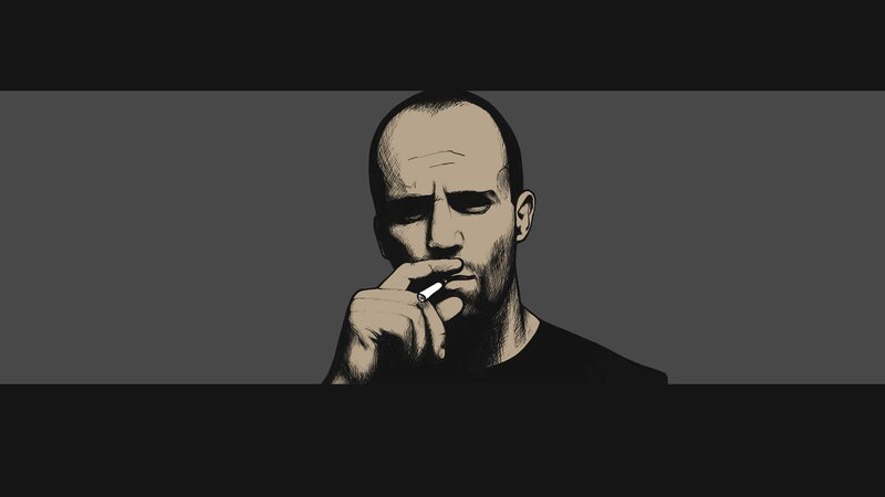 Man Smoking Cigarette — Gray, Serious