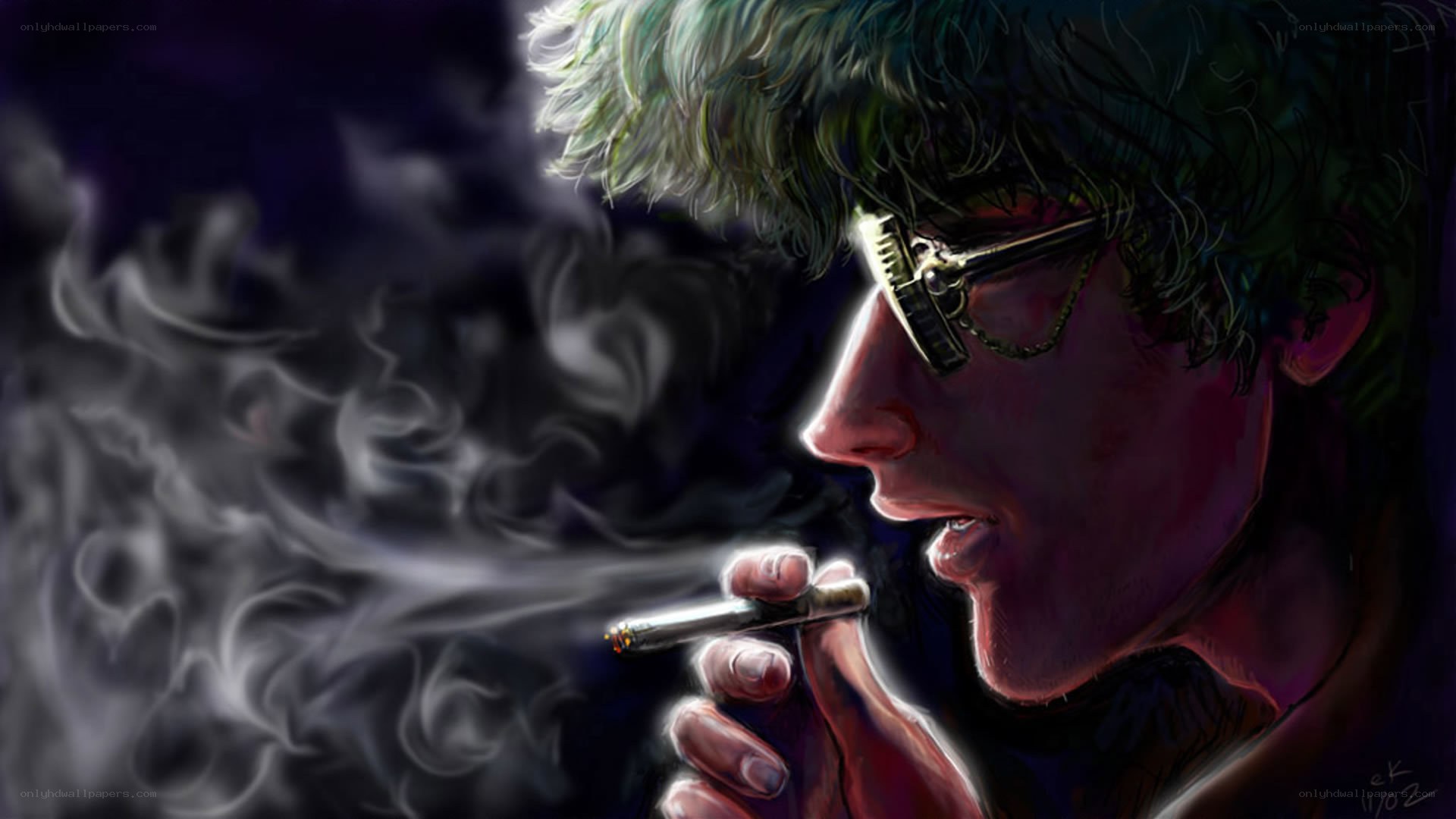 man smoking in profile