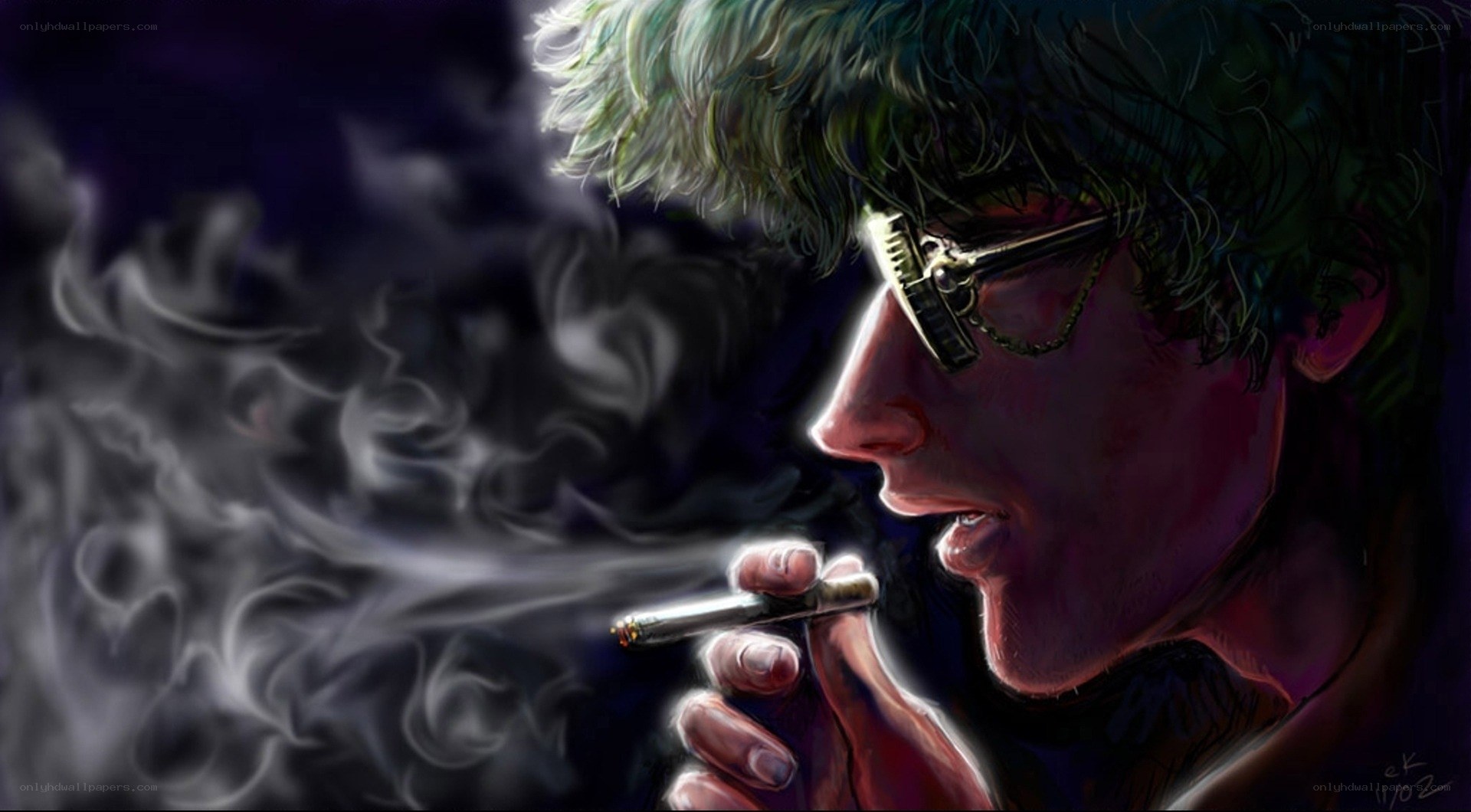 man smoking in profile
