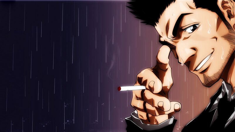 Man Smoking in Rain — Purple, Dramatic