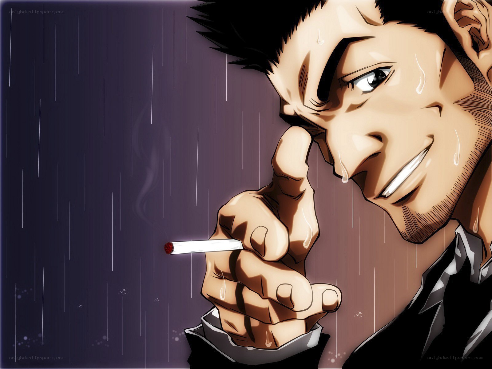 man smoking in the rain