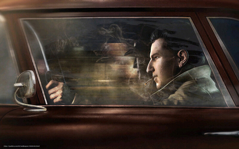 Man smoking in vintage car