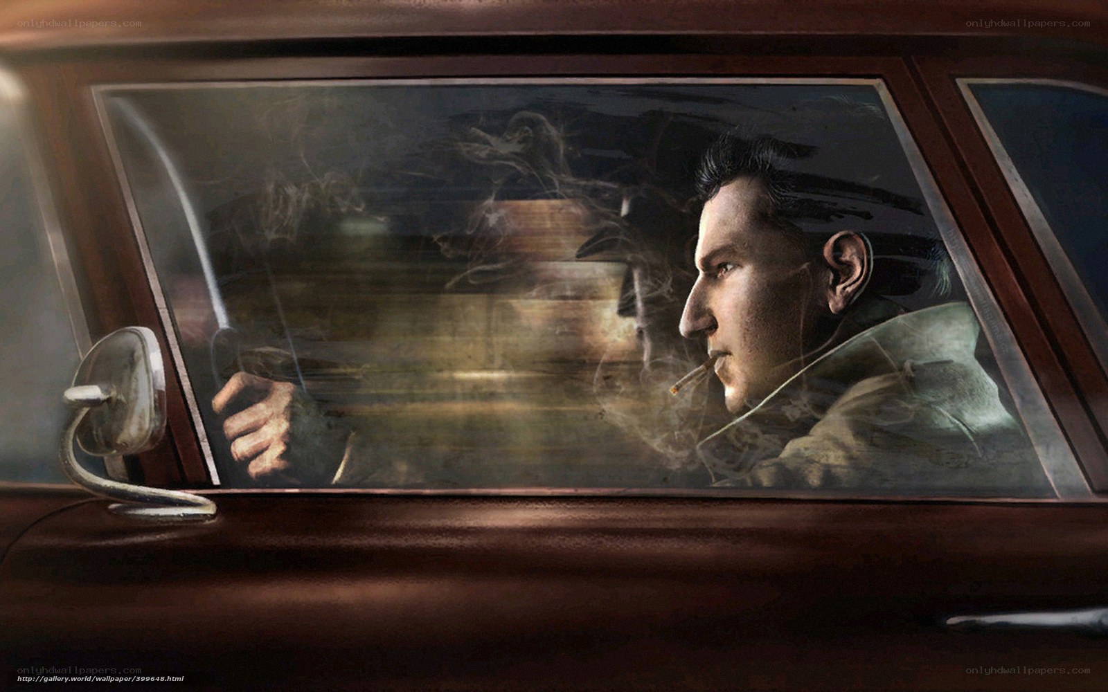 Man smoking in vintage car
