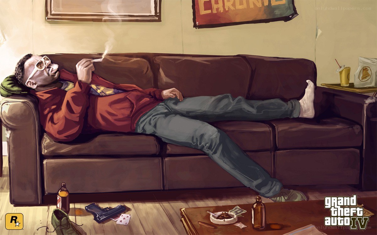 Man smoking on a couch