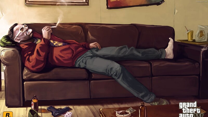 Man smoking on a couch
