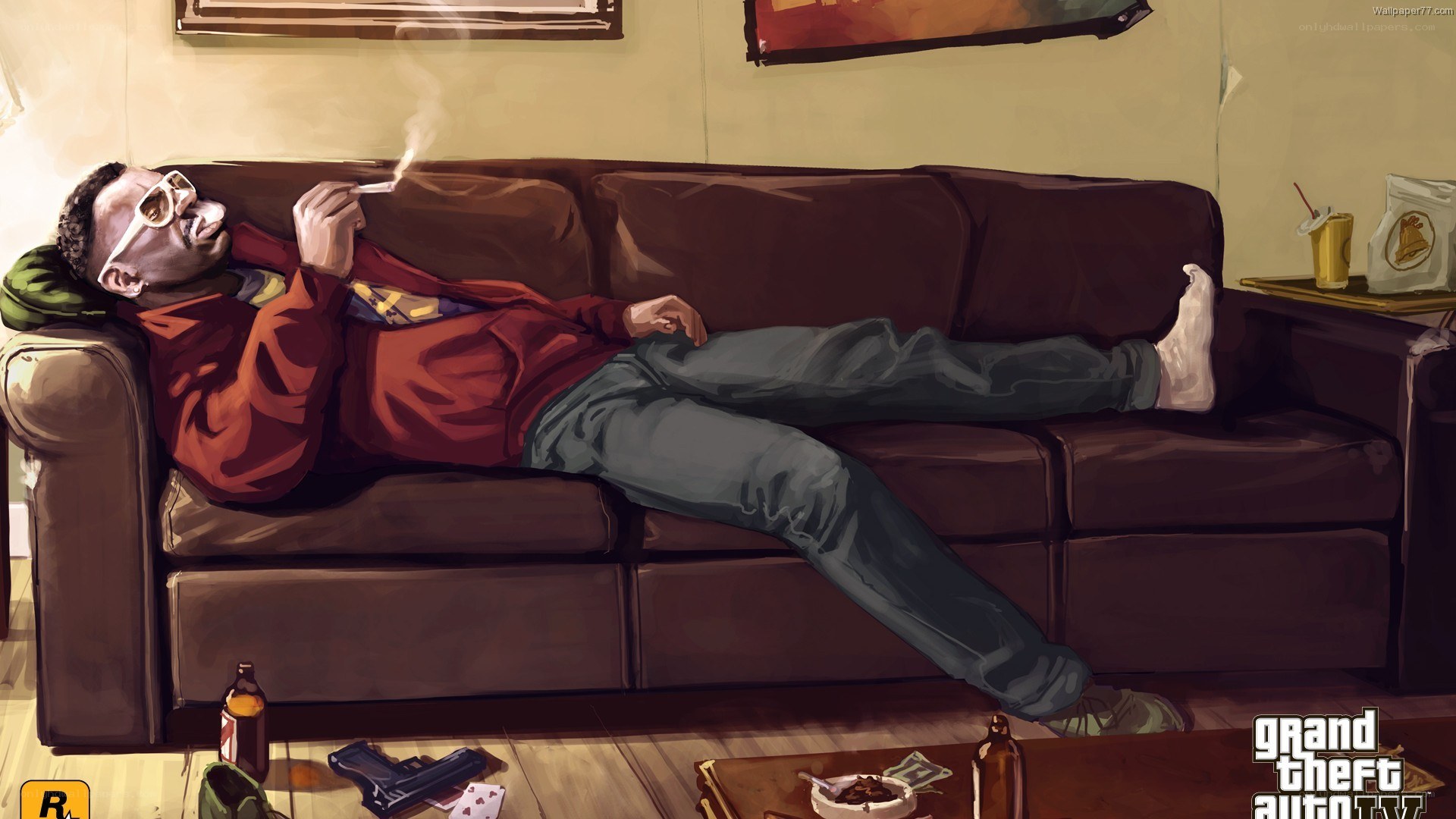Man smoking on a couch