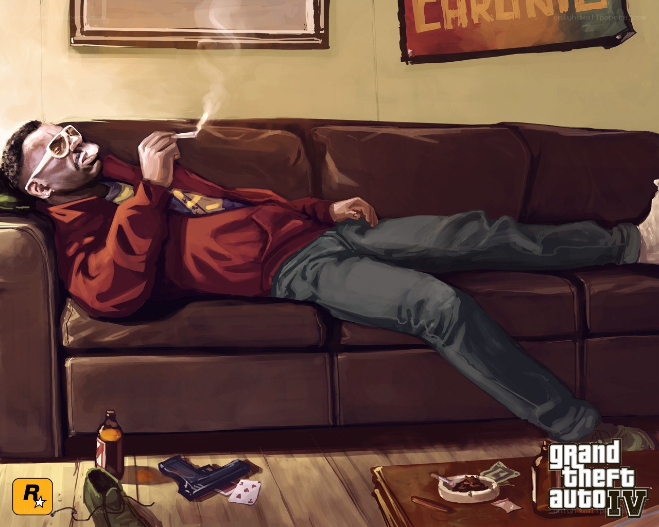 Man smoking on a couch