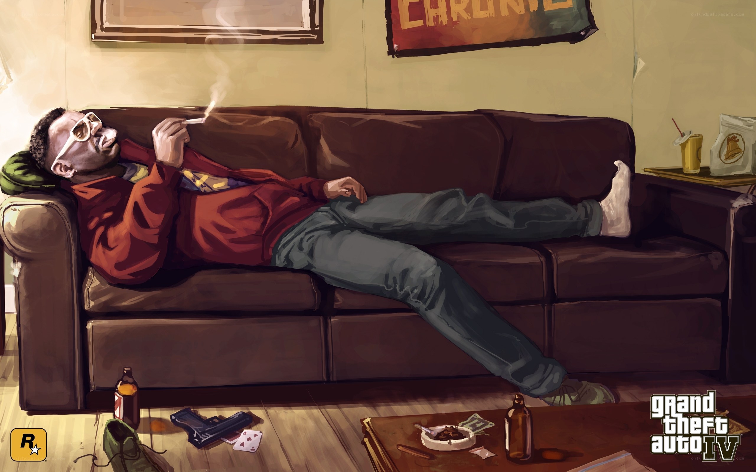 Man smoking on a couch