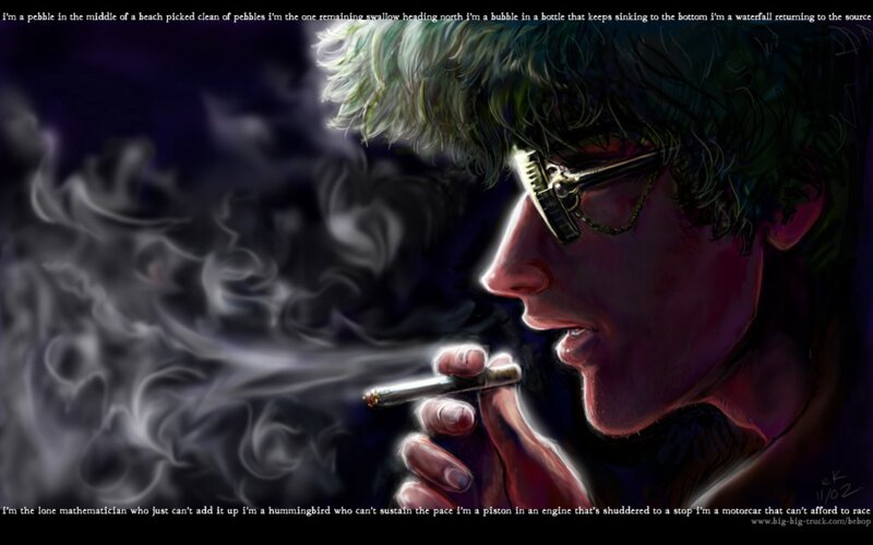 man smoking with text