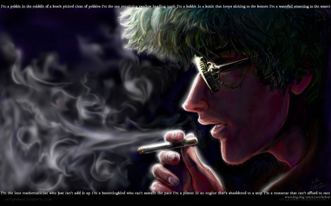 man smoking with text