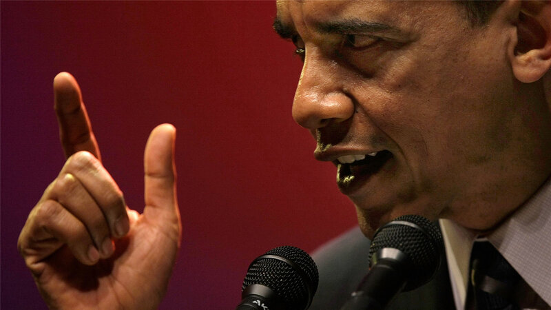 Man Speaking into Microphone — Red