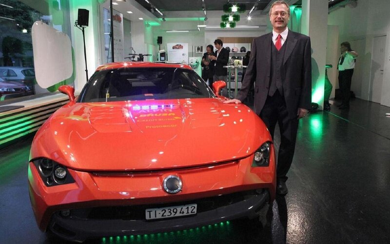 Man Standing Beside Car — Red, Formal