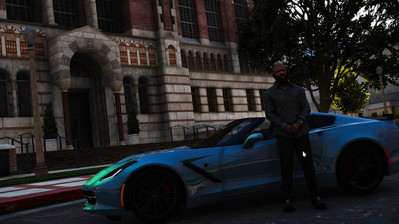 Man Standing by Car — Blue, Calm