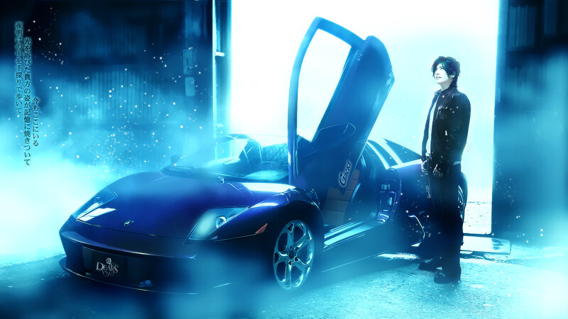 Man Standing by Car — Blue, Dramatic