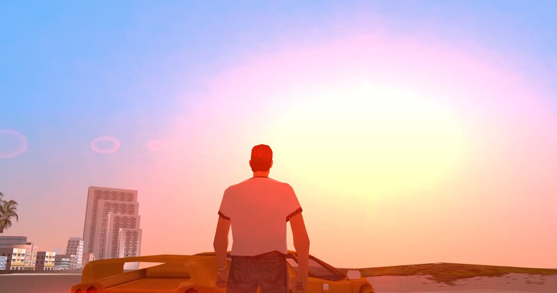 Man Standing by Car — Blue, Serene
