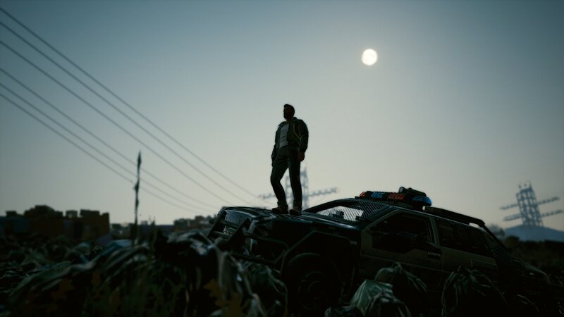 Man Standing on Car — Gray