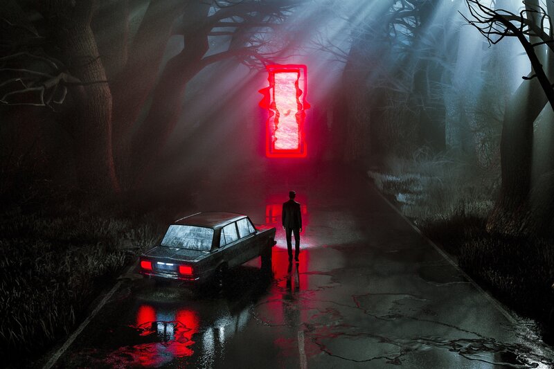 Man Standing on Road — Red