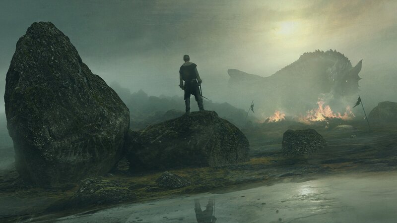 Man Standing on Rock — Gray