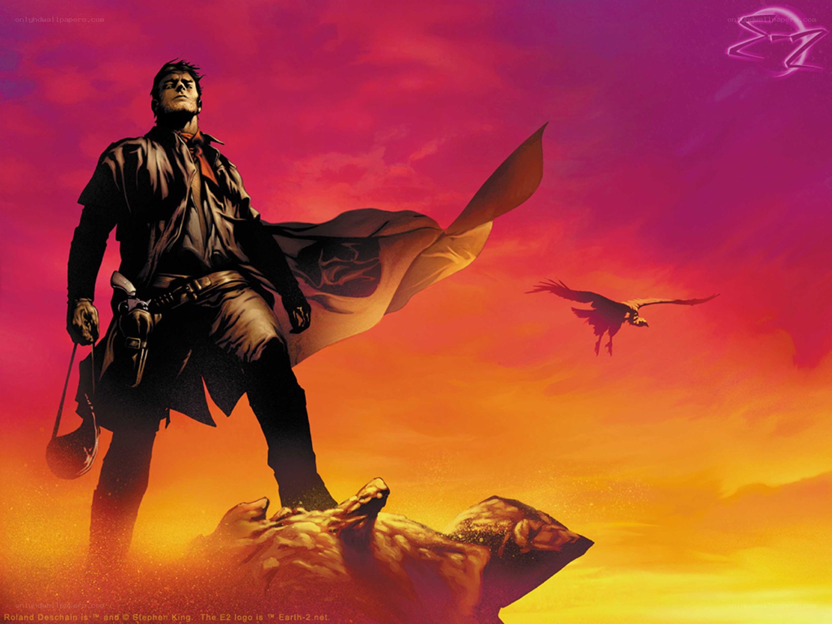 Man stands on a rock at sunset