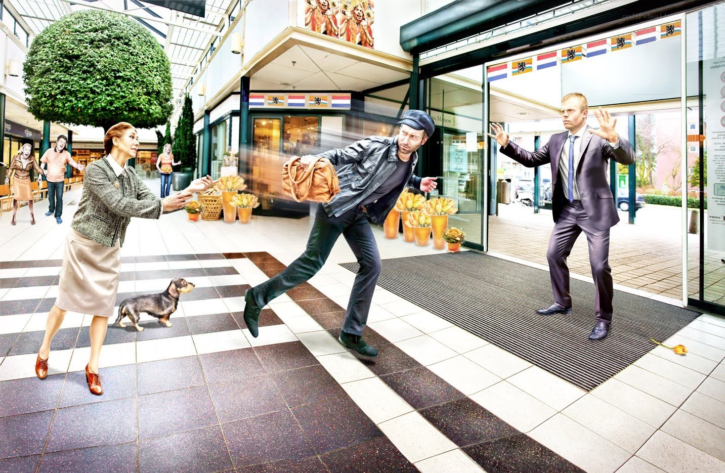 Man stealing purse in shopping mall