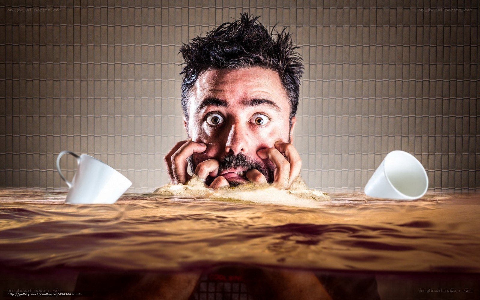 man submerged in coffee