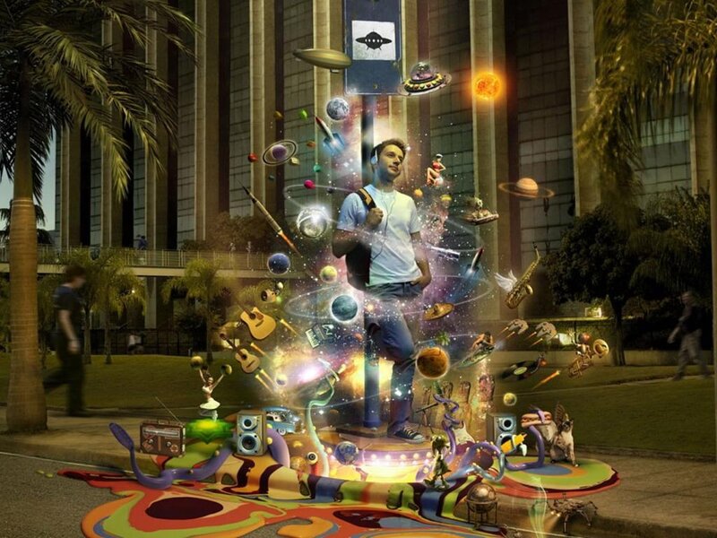 man surrounded by cosmic objects